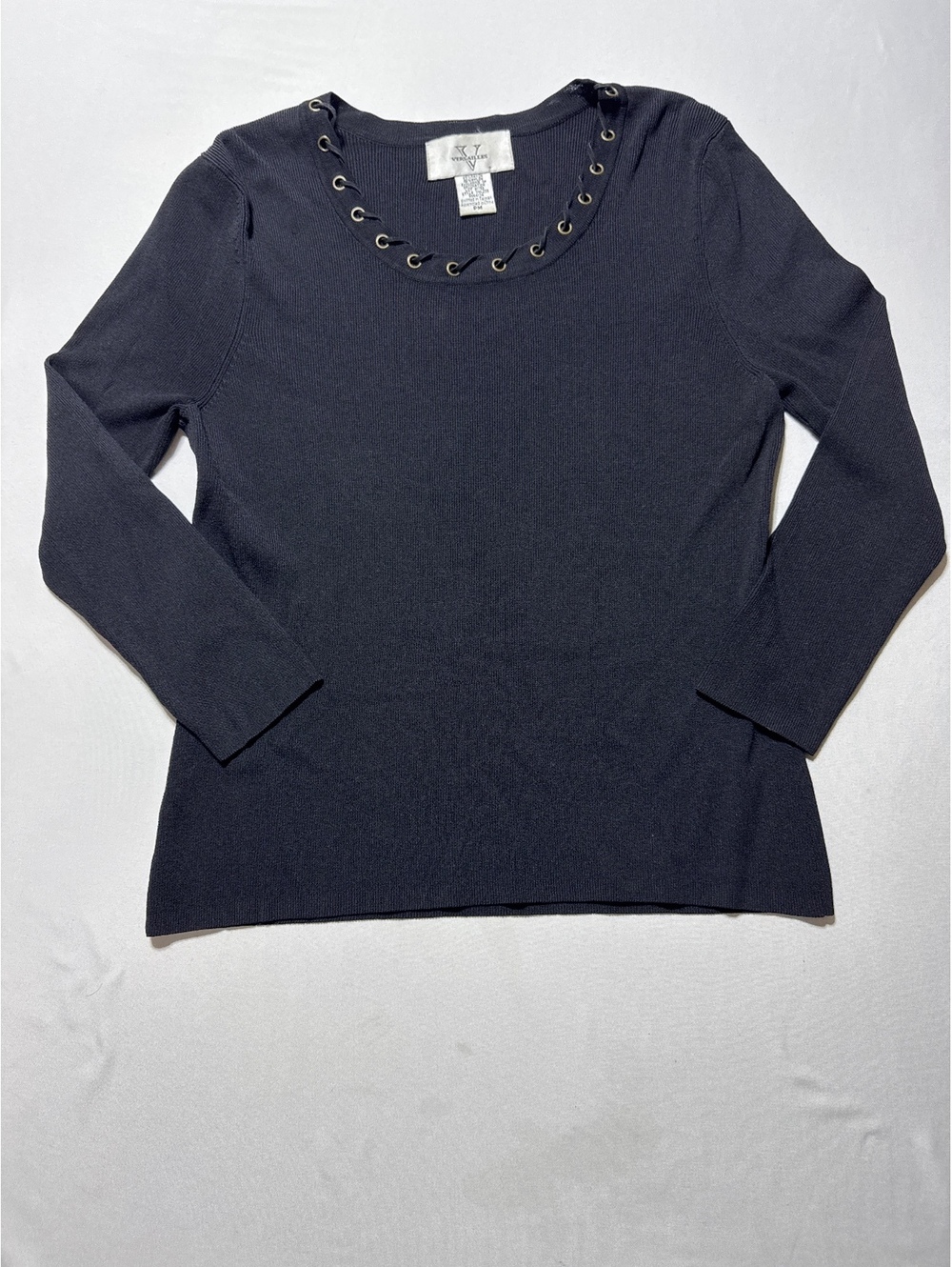 Versailles Black Long Sleeve Knit Top with Eyelet Detail - P
